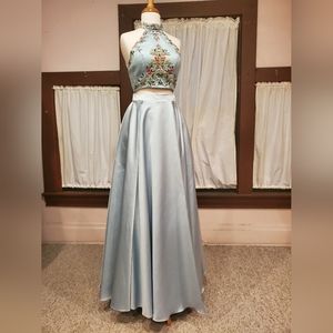 Sky Blue 2 Piece Embroidered Ball Gown